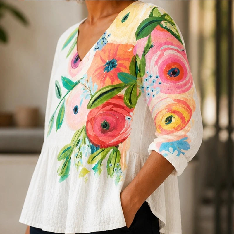 Primrose Relaxed V-Neck Floral Blouse - Floral - Women's Clothing > Blouses > Longline Blouses - Hendlys - Image 1