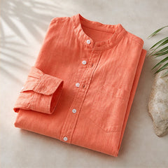 Amalfi Linen Mandarin Collar Shirt - Peach - men's shirts - Hendlys - Image 2