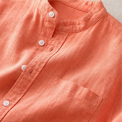 Amalfi Linen Mandarin Collar Shirt - Peach - linen shirt - Hendlys - Image 3