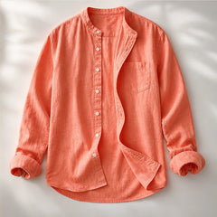 Amalfi Linen Mandarin Collar Shirt - Peach - mandarin collar - Hendlys - Image 4