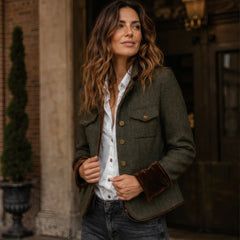 Quintessa Structured Herringbone Jacket - Olive - Women's Clothing > Jackets & Coats > Herringbone Jackets - Hendlys - Image 1