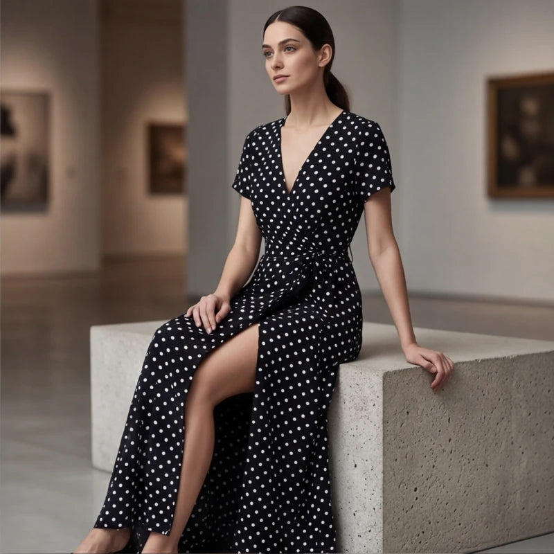 Santorini Maxi Polka Dot Dress - Black - boho dress - Hendlys - Image 5