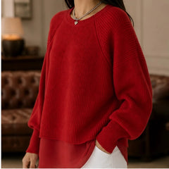 Reina Ribbed Knit Sweater - Red - Women's Clothing > Sweaters & Cardigans > Layered Sweaters - Hendlys - Image 1