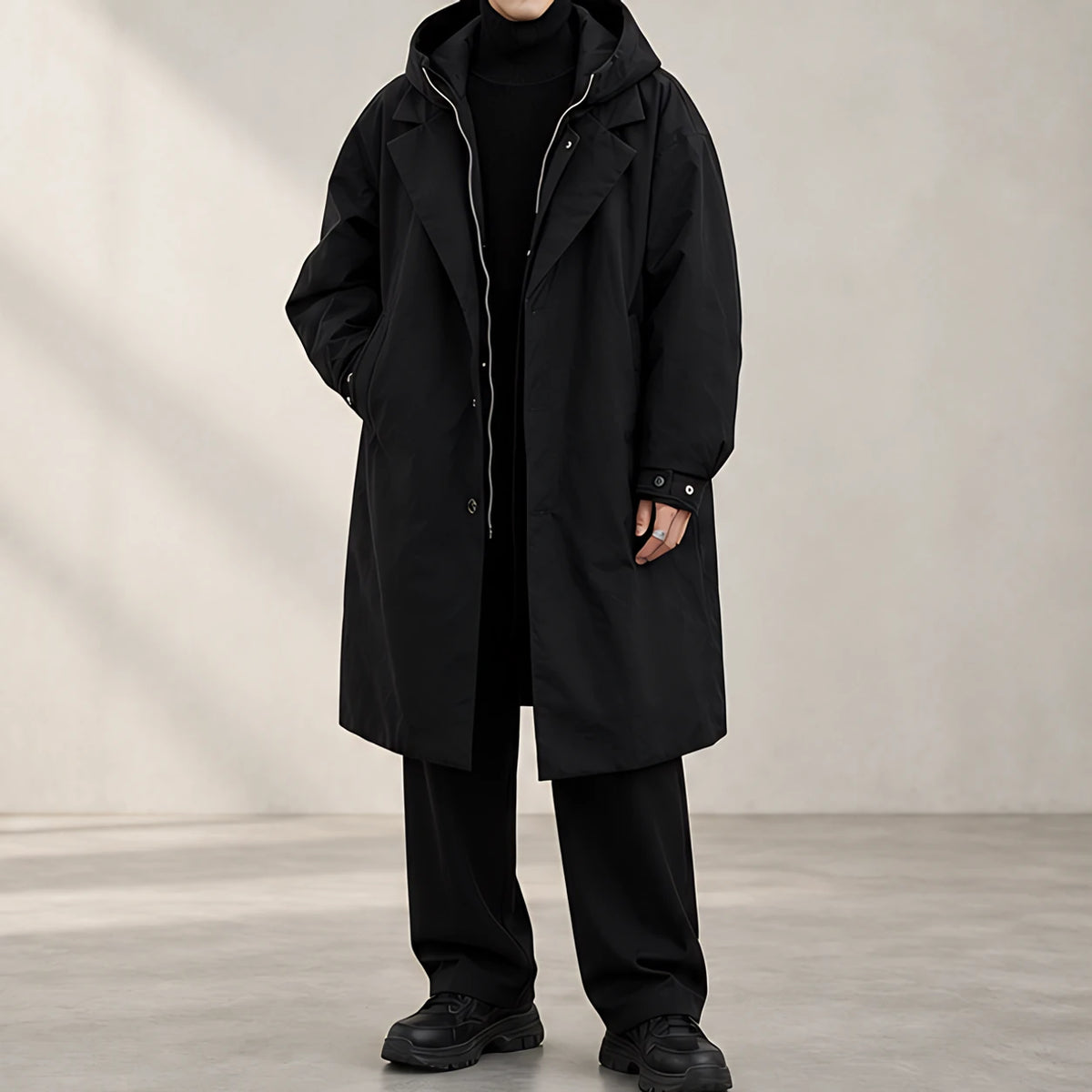 Rexton Men's Layered Hooded Longline Coat - Black - men footwear - Hendlys - Image 2