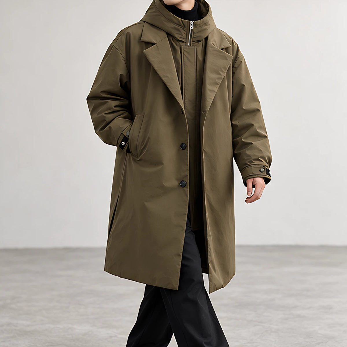 Rexton Men's Layered Hooded Longline Coat - Green - men jackets - Hendlys - Image 3
