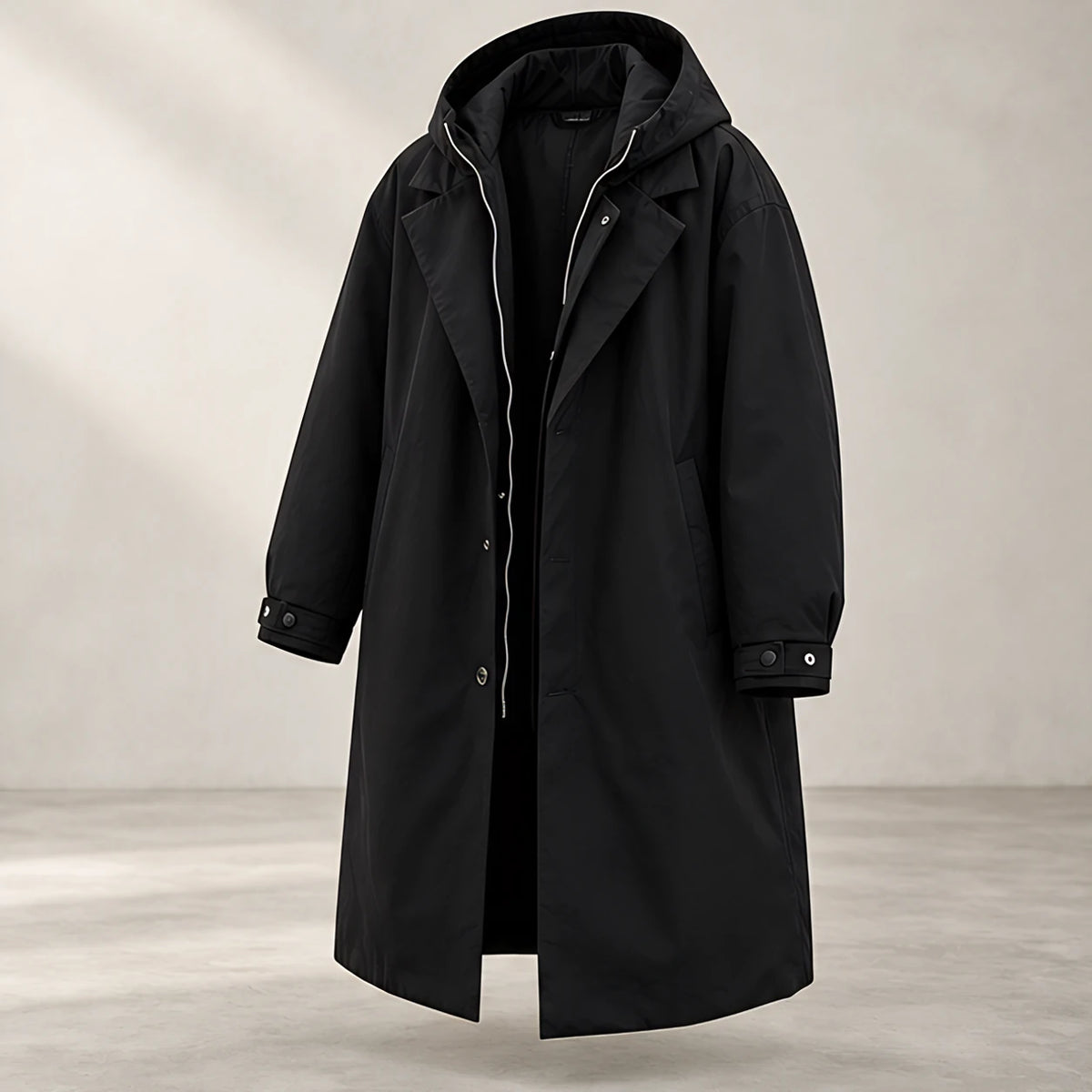 Rexton Men's Layered Hooded Longline Coat - Black - Men's Clothing > Outerwear > Coats - Hendlys - Image 1