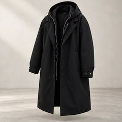 Rexton Men's Layered Hooded Longline Coat - Black - Men's Clothing > Outerwear > Coats - Hendlys - Image 1