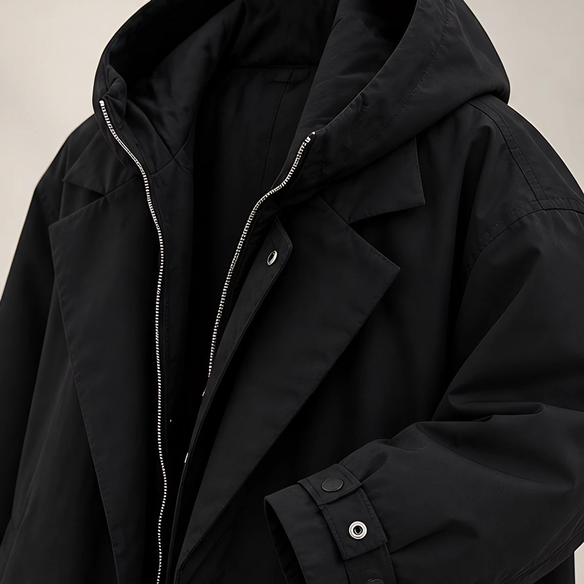 Rexton Men's Layered Hooded Longline Coat - Black - men jackets - Hendlys - Image 3