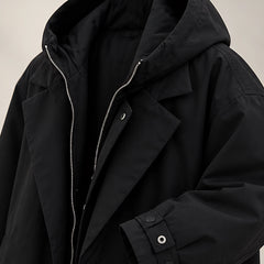 Rexton Men's Layered Hooded Longline Coat - Black - men jackets - Hendlys - Image 3