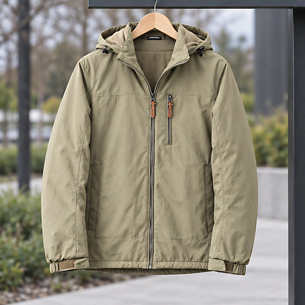 Ridgewell Men's Hooded Shell Jacket – Water-Resistant & Windproof - Khaki - Sports & Outdoors - Hendlys - Image 2