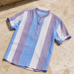 Santorina Striped Linen Henley Shirt - Purple - men's shirt - Hendlys - Image 2