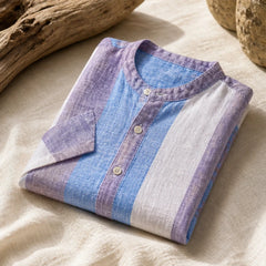 Santorina Striped Linen Henley Shirt - Purple - henley shirt - Hendlys - Image 3