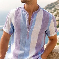 Santorina Striped Linen Henley Shirt - Purple - linen shirt - Hendlys - Image 4
