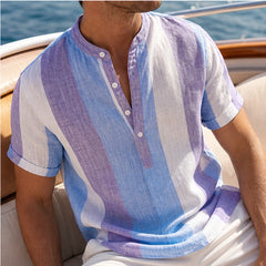 Santorina Striped Linen Henley Shirt - Purple - relaxed fit - Hendlys - Image 7