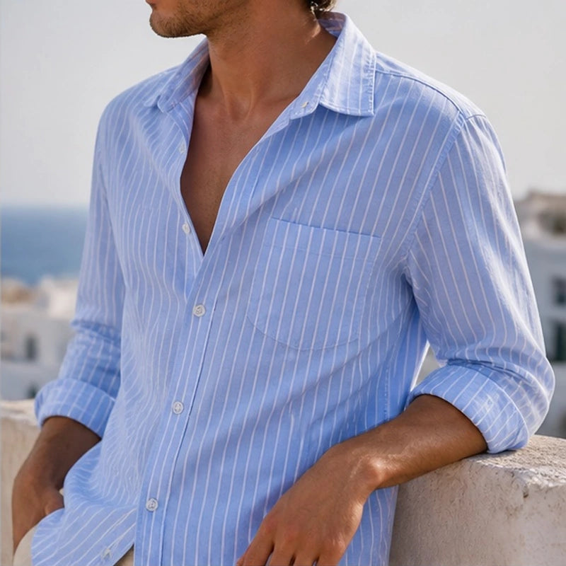 Rohan Linen Stripe Shirt - Blue - Shirt - Hendlys - Image 1