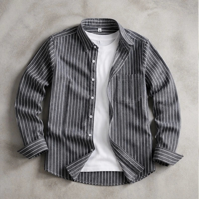 Rohan Linen Stripe Shirt - Black - linen shirt - Hendlys - Image 3