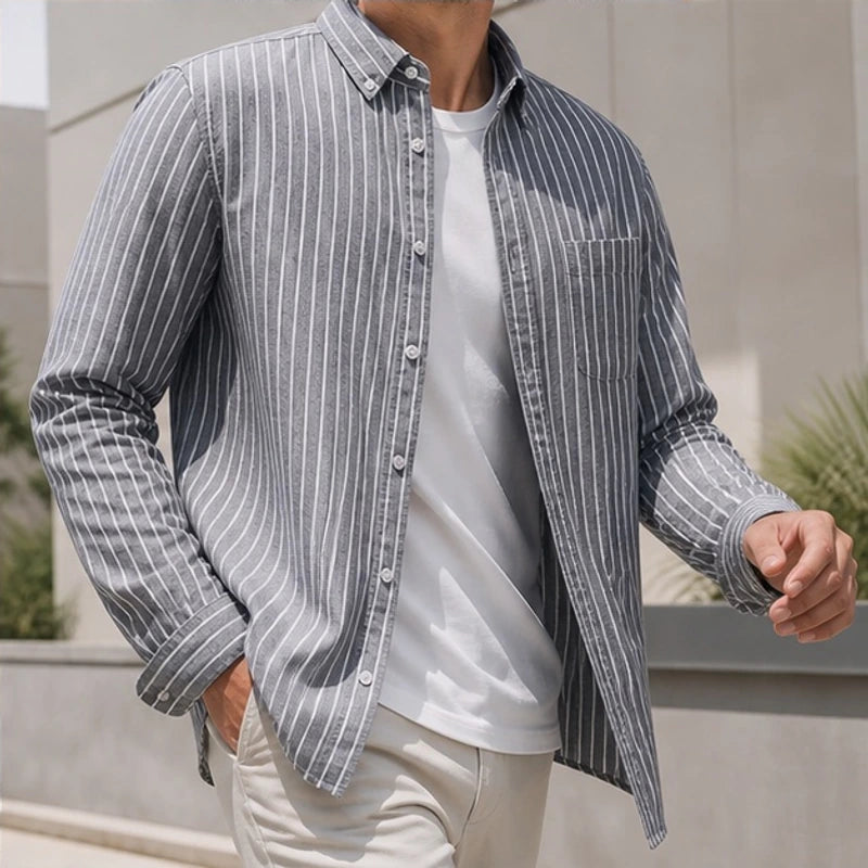 Rohan Linen Stripe Shirt - Black - men's shirt - Hendlys - Image 2