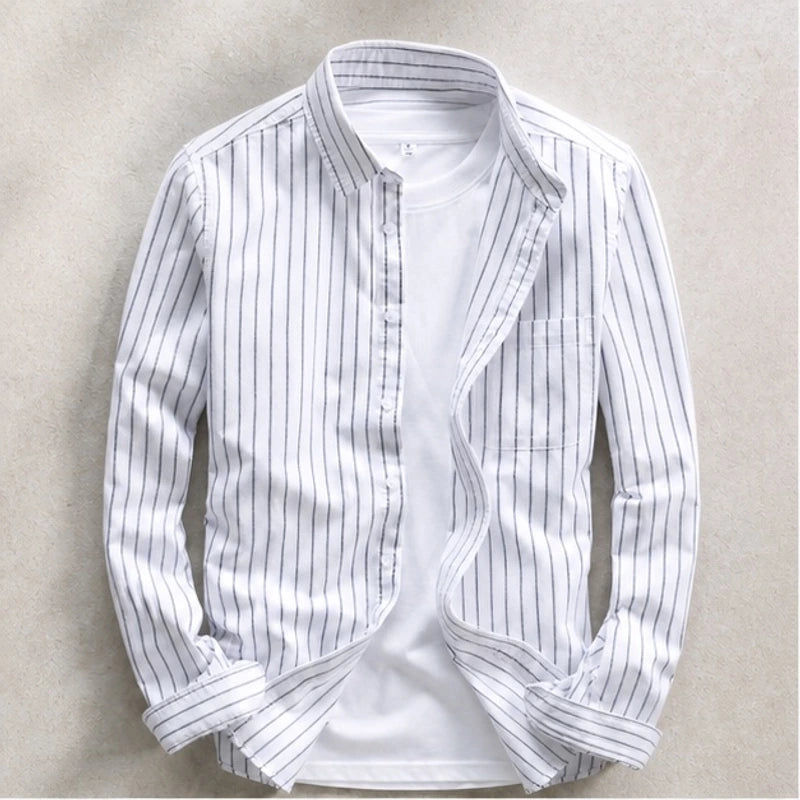 Rohan Linen Stripe Shirt - White - linen shirt - Hendlys - Image 3