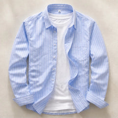 Rohan Linen Stripe Shirt - Blue - linen shirt - Hendlys - Image 3