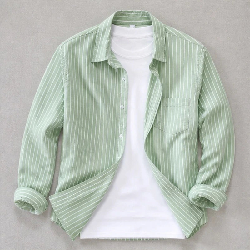 Rohan Linen Stripe Shirt - Green - linen shirt - Hendlys - Image 3
