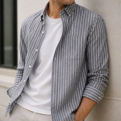 Rohan Linen Stripe Shirt - Black - Shirt - Hendlys - Image 1