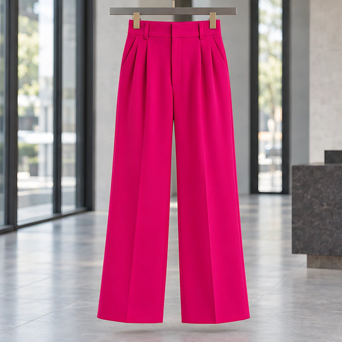 Romilly Women's High-Rise Tailored Wide-Leg Trousers - Pink Red - Shop All Bottoms | Bottoms - Hendlys - Image 3