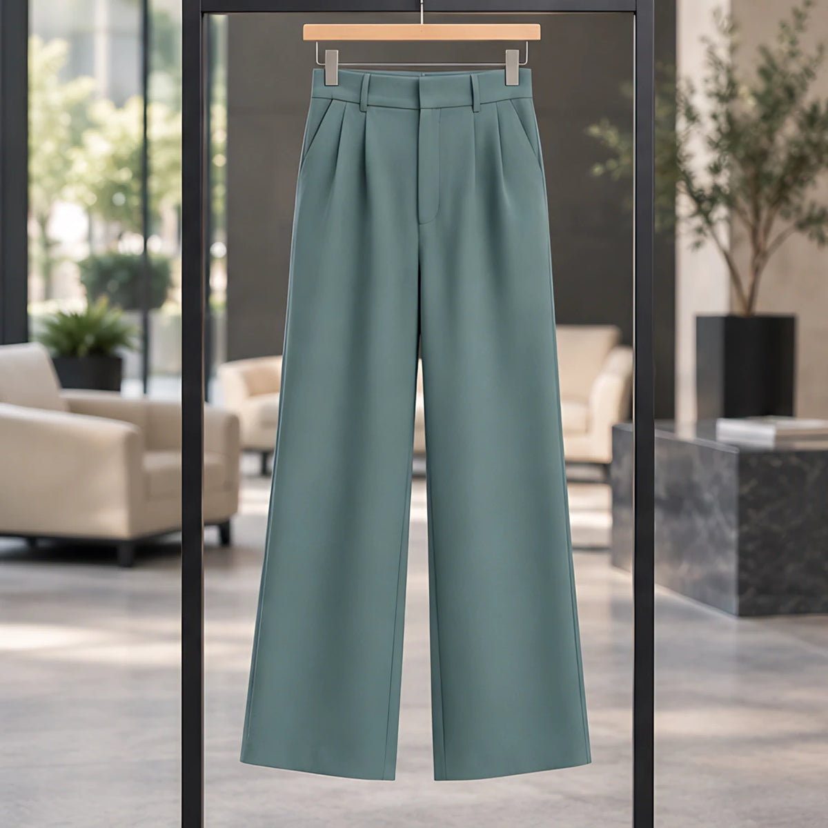 Romilly Women's High-Rise Tailored Wide-Leg Trousers - Green - Shop All Bottoms | Bottoms - Hendlys - Image 3