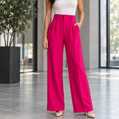 Romilly Women's High-Rise Tailored Wide-Leg Trousers - Pink Red - Women's Clothing > Pants > Wide Leg Pants - Hendlys - Image 1