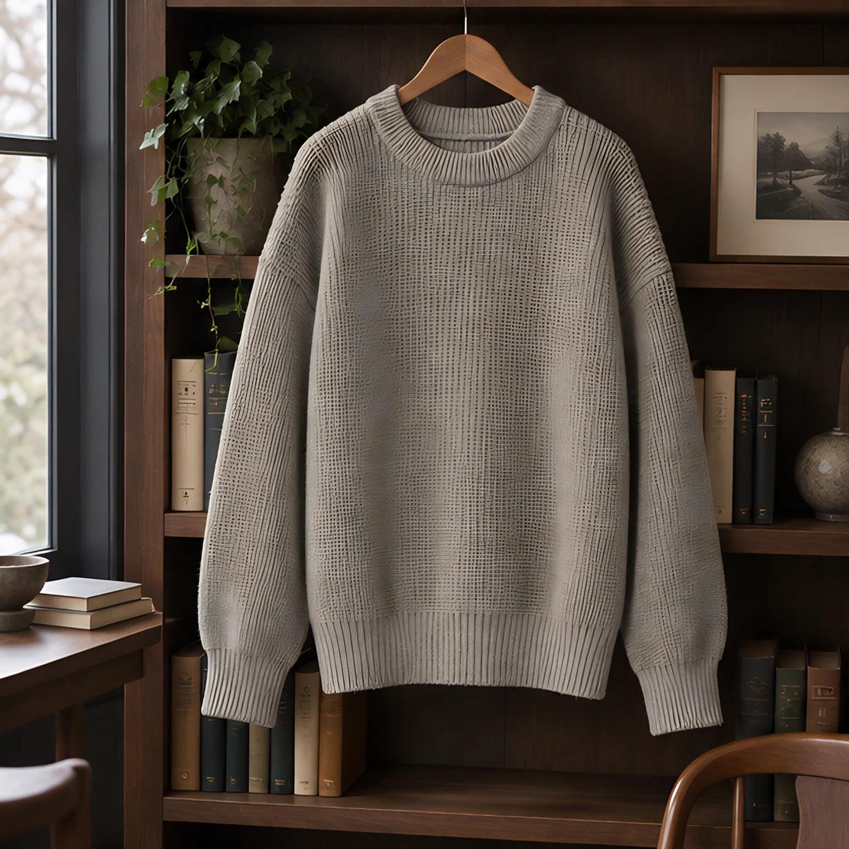 Ronan Men's Rib-Knit Crewneck Sweater - Gray - Clothing > Tops > Crewneck Sweaters - Hendlys - Image 2