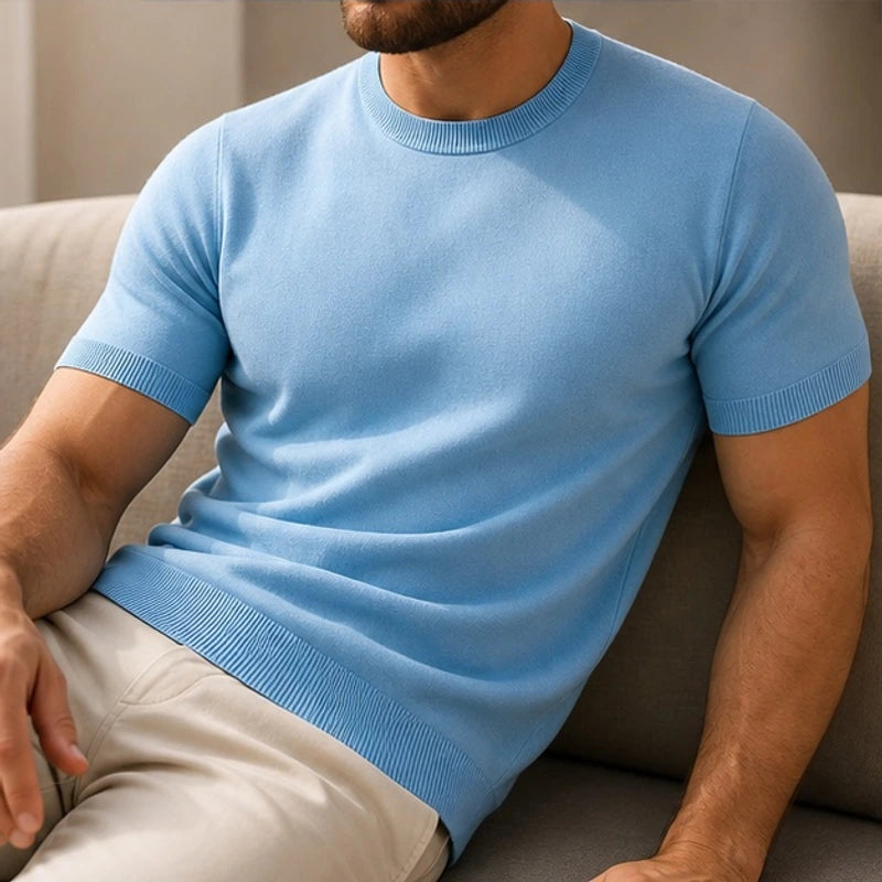 Rowan Merino Cashmere T-Shirt - Blue - men's t-shirt - Hendlys - Image 2
