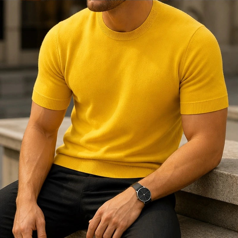 Rowan Merino Cashmere T-Shirt - Yellow - men's t-shirt - Hendlys - Image 2