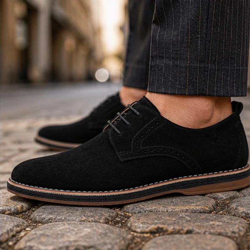 Rowcliffe Suede Brogue Dress Shoes - Black - Shoes - Hendlys - Image 1