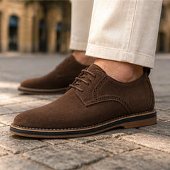 Rowcliffe Suede Brogue Dress Shoes - Dark Brown - Shoes - Hendlys - Image 1