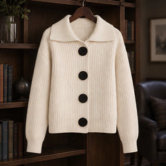 Samara Women's Wide-Collar Ribbed Cardigan - White - female - Hendlys - Image 3