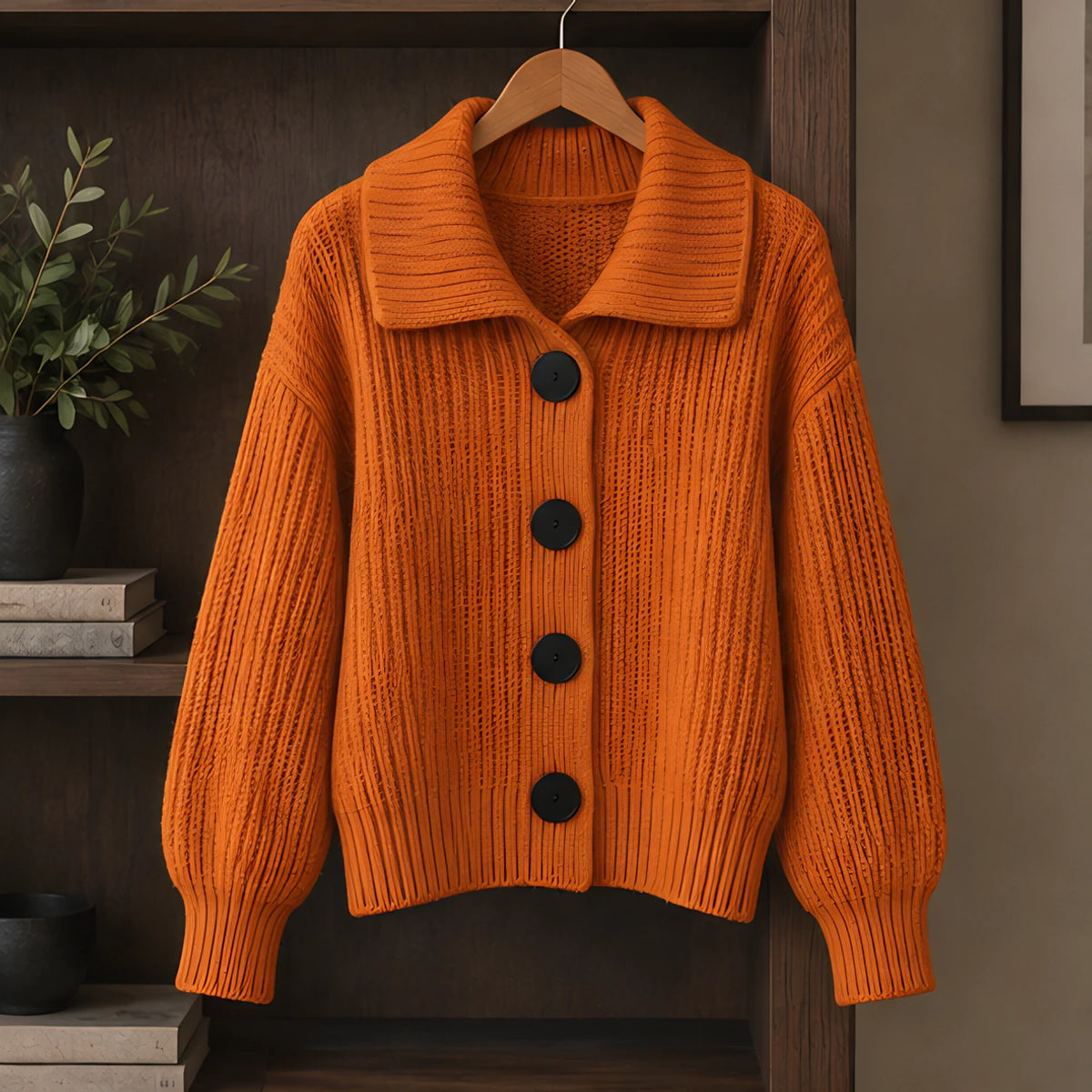 Samara Women's Wide-Collar Ribbed Cardigan - Orange - female - Hendlys - Image 3