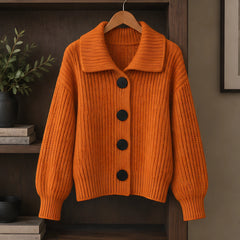 Samara Women's Wide-Collar Ribbed Cardigan - Orange - female - Hendlys - Image 3