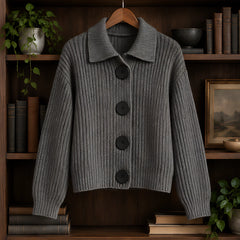 Samara Women's Wide-Collar Ribbed Cardigan - Gray - female - Hendlys - Image 3