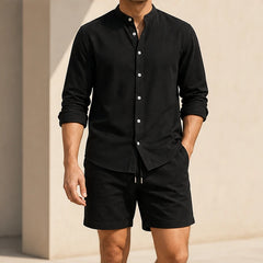 Santa Vichi Relaxed Linen Shorts Set - Black - Outfit Set - Hendlys - Image 1