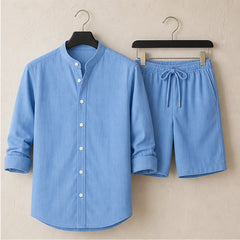 Santa Vichi Relaxed Linen Shorts Set - Blue - linen set - Hendlys - Image 3