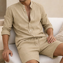 Santa Vichi Relaxed Linen Shorts Set - Khaki - women's set - Hendlys - Image 2
