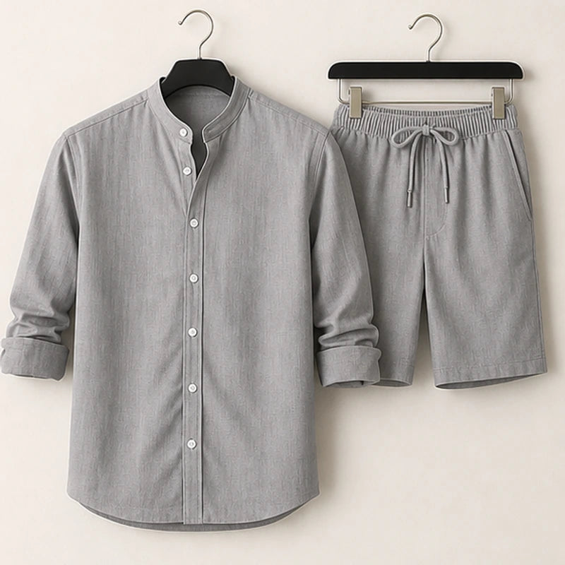 Santa Vichi Relaxed Linen Shorts Set - Gray - women's set - Hendlys - Image 2