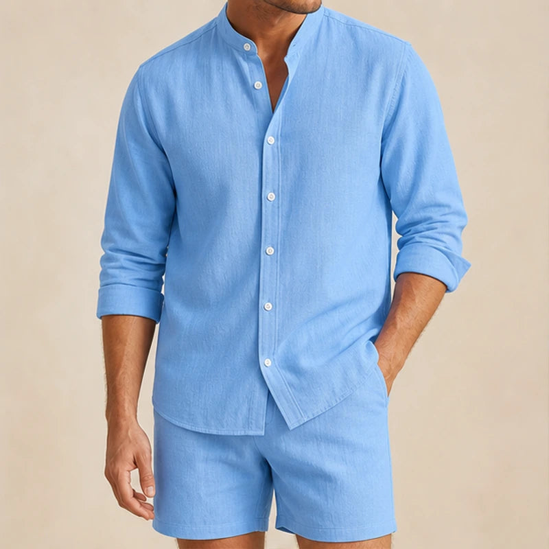 Santa Vichi Relaxed Linen Shorts Set - Blue - Outfit Set - Hendlys - Image 1