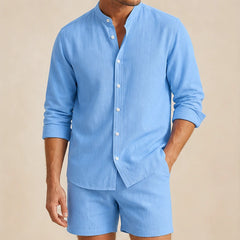 Santa Vichi Relaxed Linen Shorts Set - Blue - Outfit Set - Hendlys - Image 1