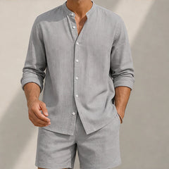 Santa Vichi Relaxed Linen Shorts Set - Gray - linen set - Hendlys - Image 3