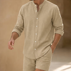 Santa Vichi Relaxed Linen Shorts Set - Khaki - Outfit Set - Hendlys - Image 1