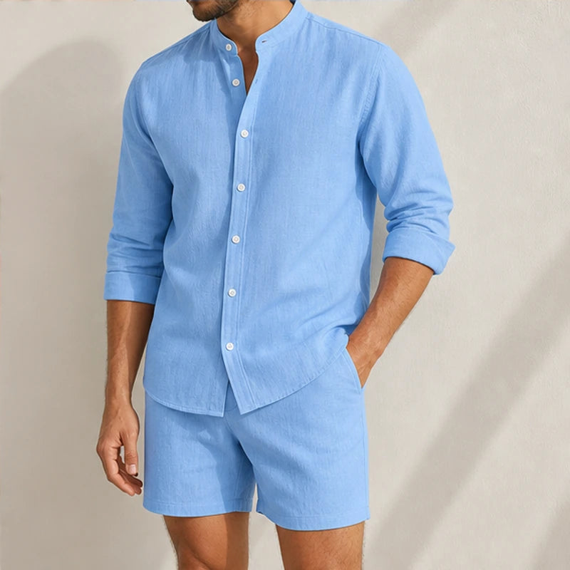 Santa Vichi Relaxed Linen Shorts Set - Blue - women's set - Hendlys - Image 2