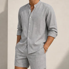Santa Vichi Relaxed Linen Shorts Set - Gray - Outfit Set - Hendlys - Image 1