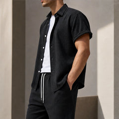 Santorini Linen Shorts Set - Black - linen set - Hendlys - Image 2