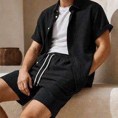 Santorini Linen Shorts Set - Black - shorts set - Hendlys - Image 3