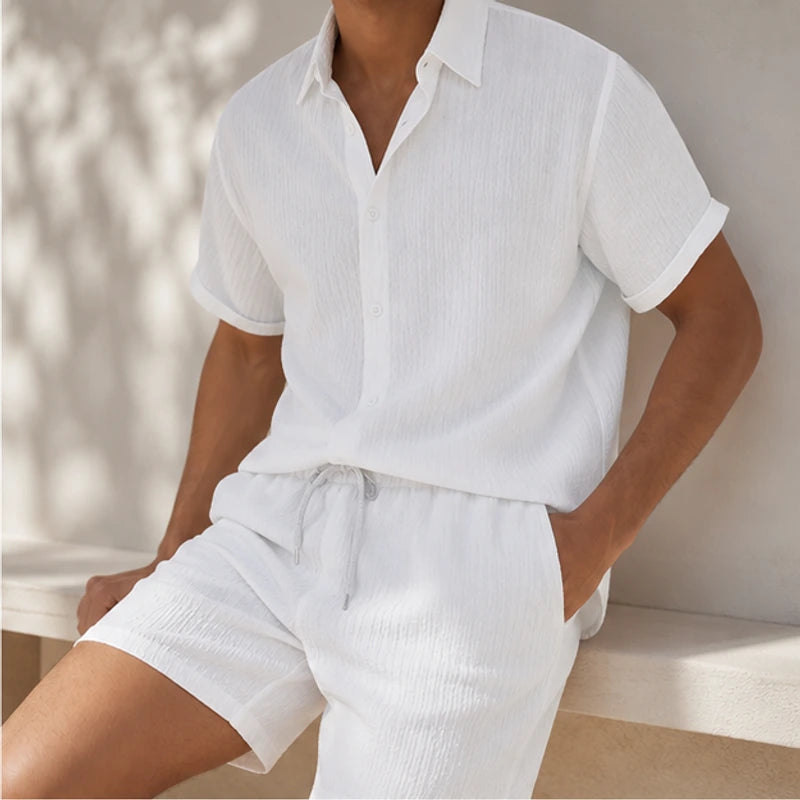 Santorini Linen Shorts Set - White - linen set - Hendlys - Image 2